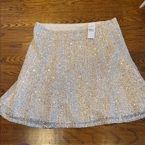 LOFT Glittering Silver Skater Skirt